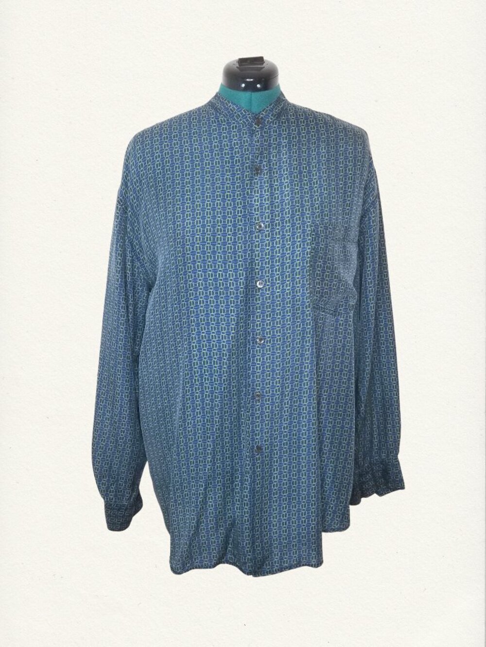 Vintage Cezar 100% Silk Blue Chain Pattern Button-down Dress Shirt, XL